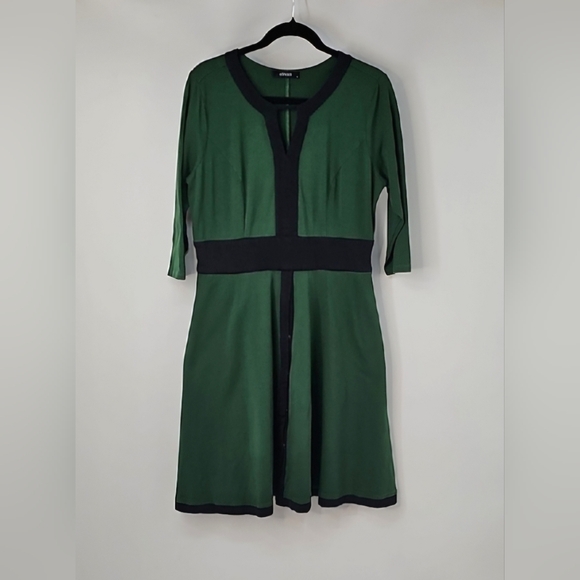 eShakti Forest Green wBlack Trim Cottagecore 50s Retro Fit&Flare Midi Dress - Picture 16 of 16